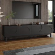 Mobile TV nero con ante curve, ripiani interni e gambe stabili 169x34x45,5 cm