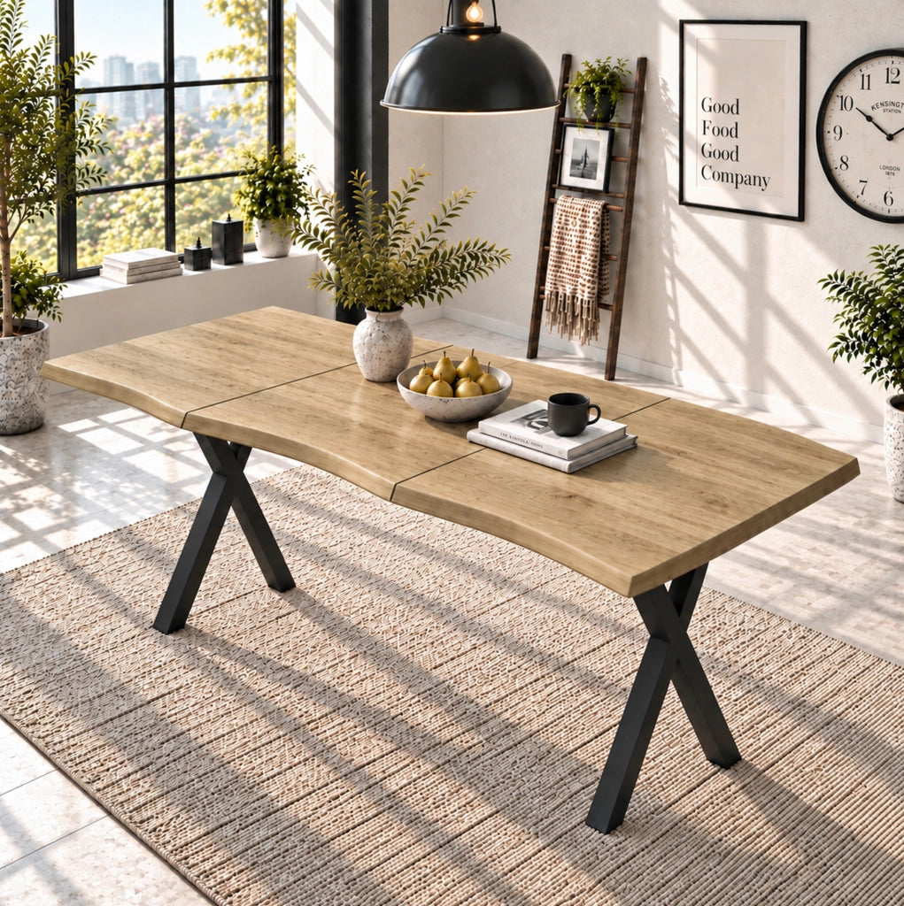 Tavolo da pranzo 160 x 78 cm in MDF e ferro, bordo ondulato