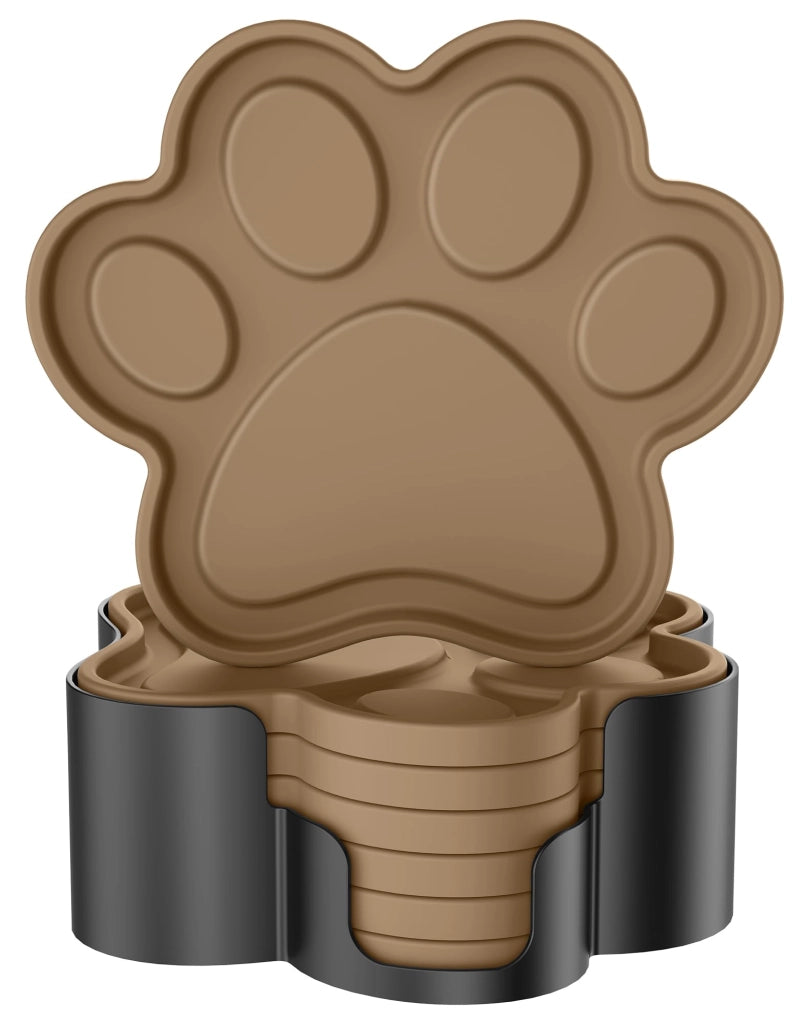 Set di 6 sottobicchieri in silicone, con motivo di zampe di gatto e cane, dimensioni 13x9 cm, antiscivolo