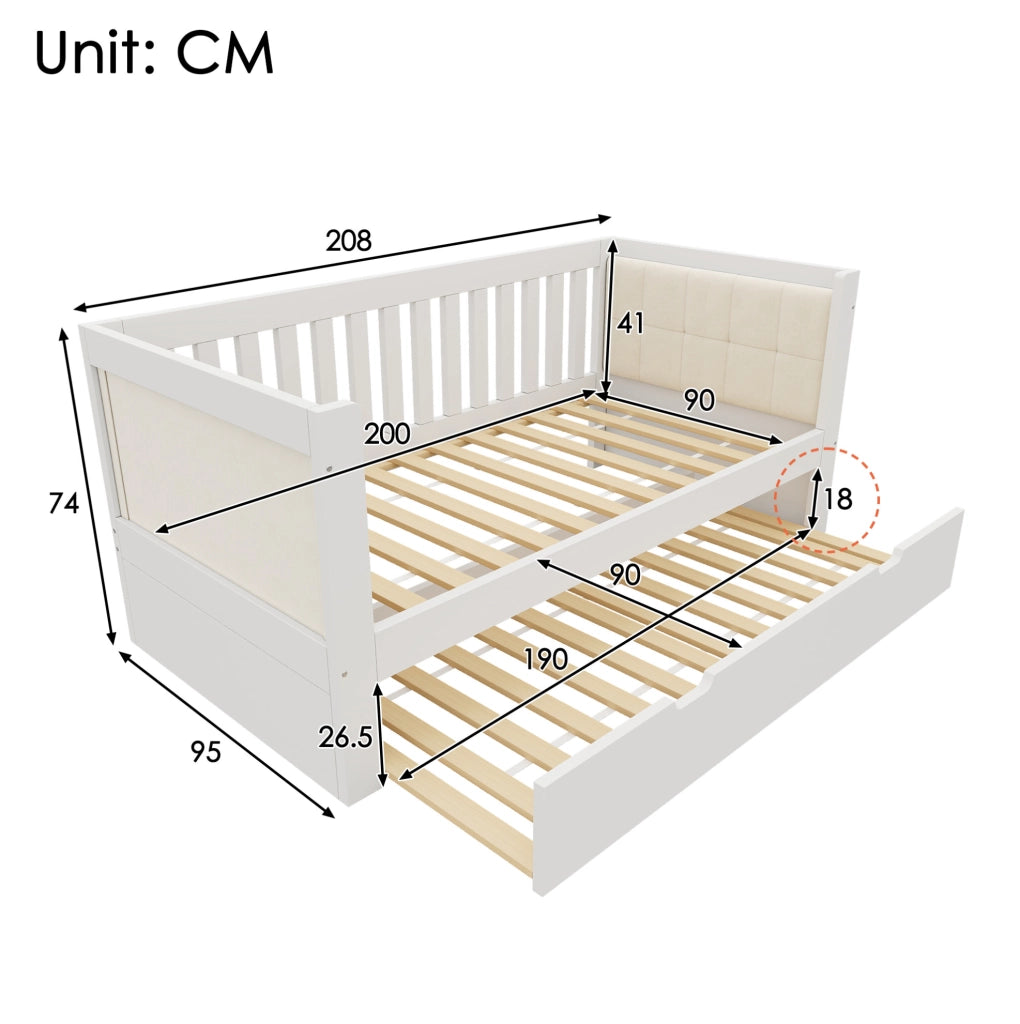 Divano letto con letto estraibile 90x200 cm in legno di pino bianco