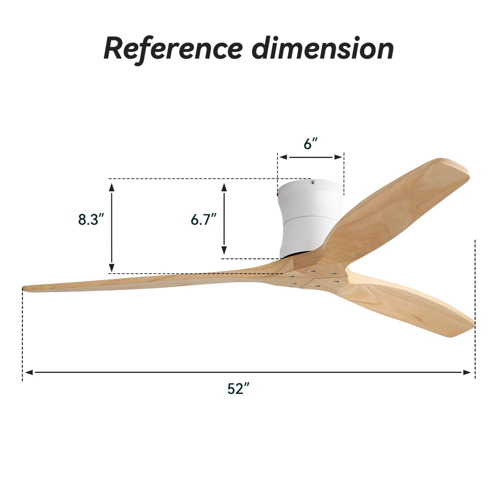 Ventilatore da soffitto da 52 pollici in legno massello bianco con telecomando e timer