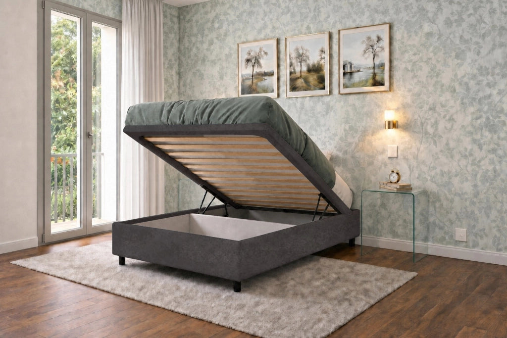 Letto Singolo Contenitore Imbottito 80x200 cm Microfibra Grigio BoxMax
