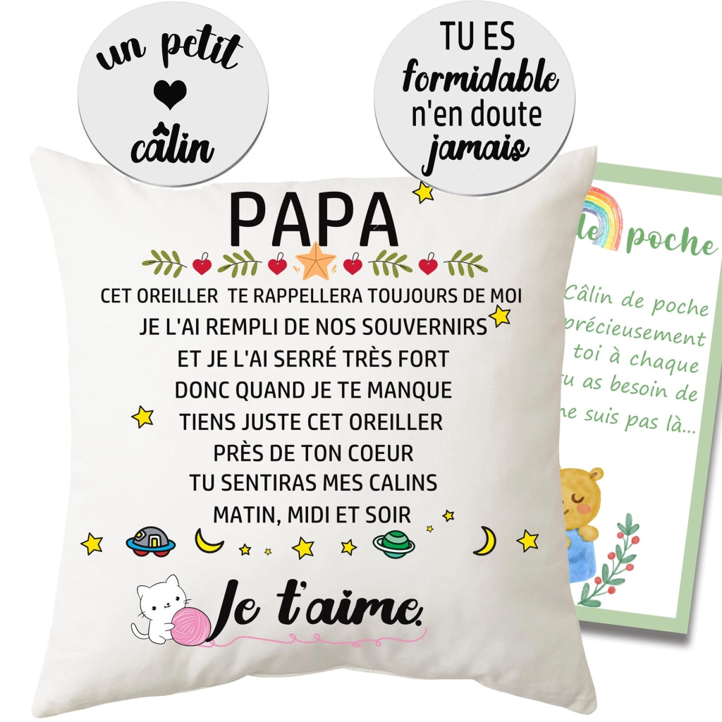 Cuscino decorativo "Papà", 45x45 cm, con motivo a moneta coccolosa, estremamente morbido e soffice