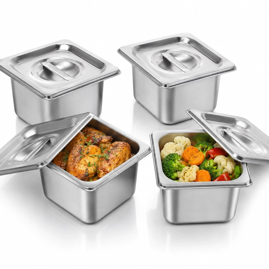 Contenitori per alimenti con coperchio, set da 4, dimensioni 17,6x16x15 cm, impilabili