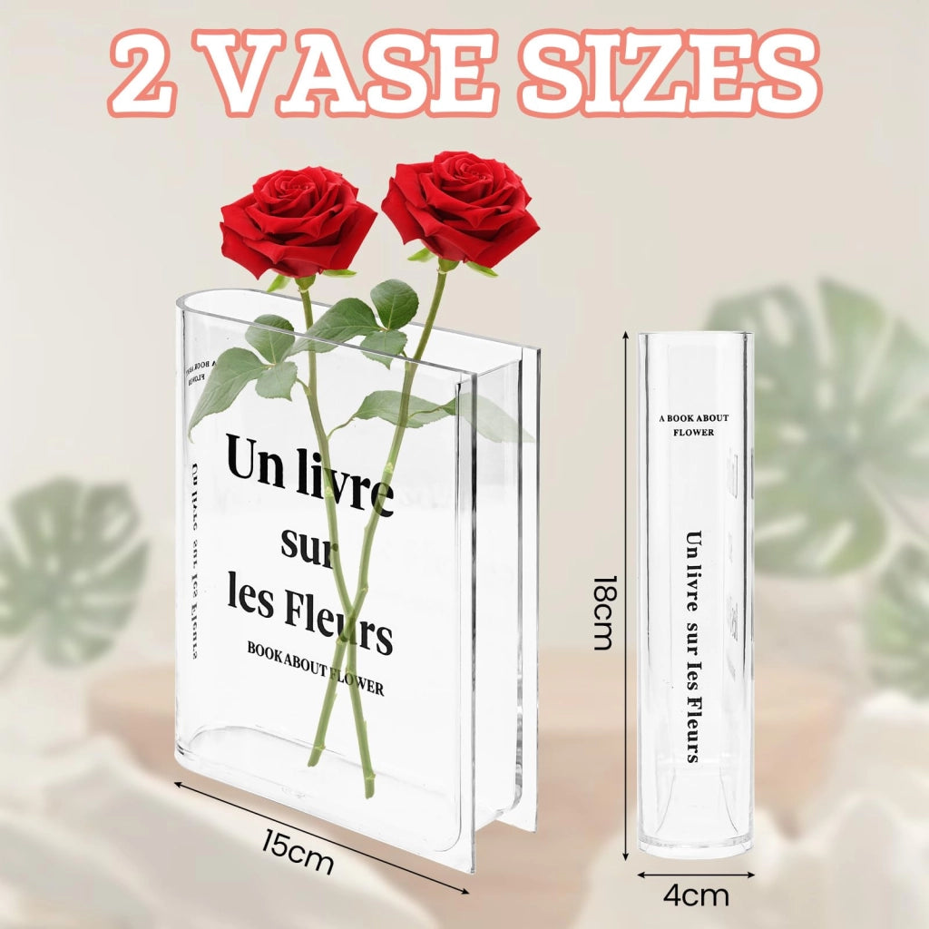 Set di 2 vasi per fiori in acrilico trasparente, dimensioni 30x18x4 cm