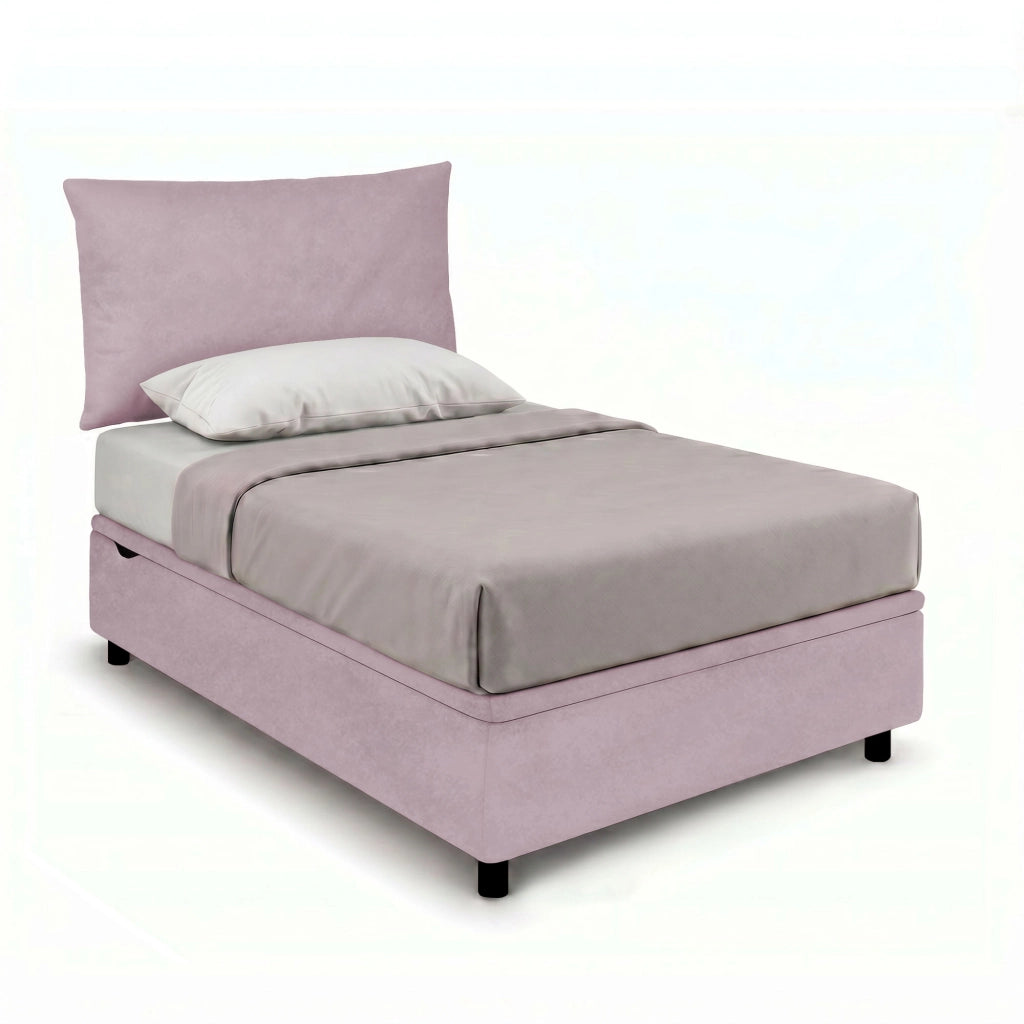 Letto Singolo Contenitore Imbottito 80x190 cm Microfibra Glicine BoxMax Testata Soft