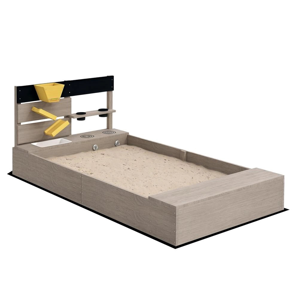 Sabbiera da giardino per bambini in legno massello con stazione acqua e 2 fioriere robusta grigio 154 x 80 x 60cm