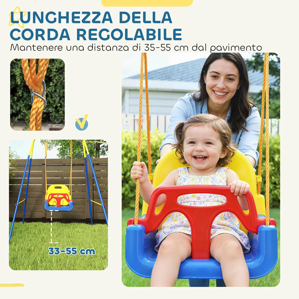Altalena da giardino per bambini in acciaio e PP regolabile pieghevole con schienale blu 128x155x157 cm