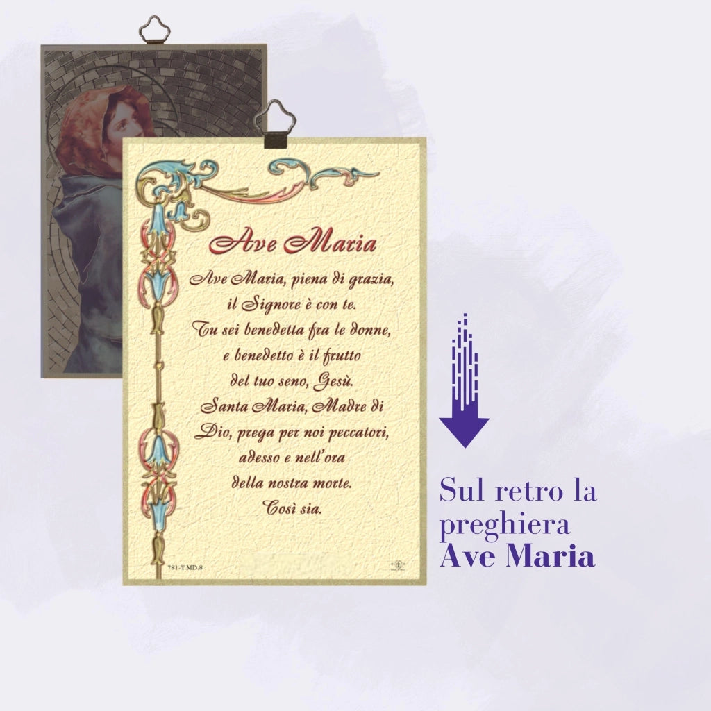 Immagine della Madonna con il Bambino, realizzata in MDF e pioppo, dimensioni 8 mm x 10 x 15 cm