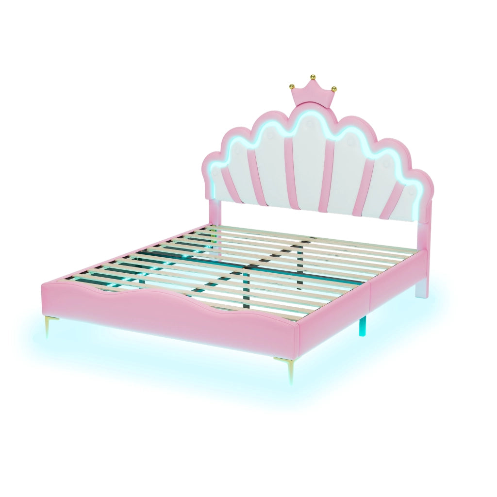 Letto matrimoniale rosa 140 x 200 cm con corona