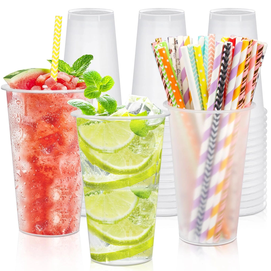 Set di bicchieri da festa, 50 pezzi, capacità 500 ml, con cannucce