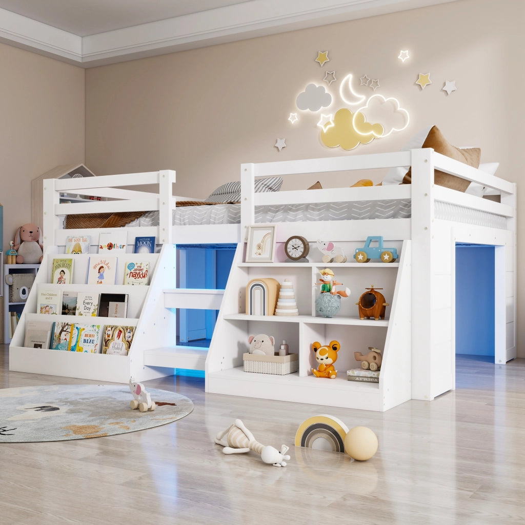 Letto rialzato per bambini bianco 140 x 200 cm con vani portaoggetti