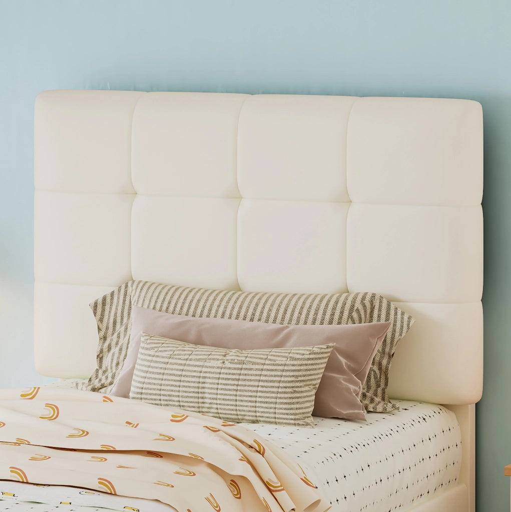 Letto singolo imbottito per bambini 90x200 cm con testiera a biscotto, beige