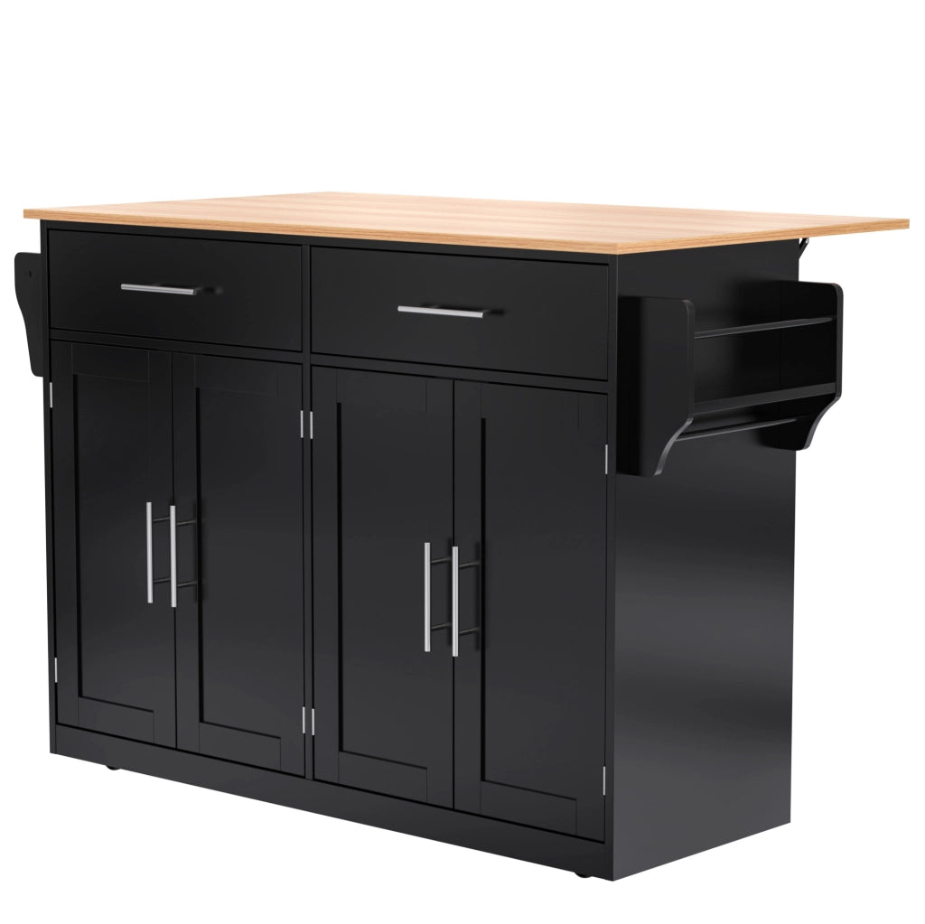 Carrello da cucina con piano pieghevole, 120x46(70)x91,5 cm, nero, con ruote e gambe in legno sostituibili