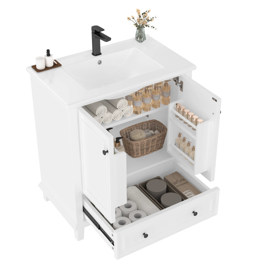 Mobile sottolavabo 76x46x87 cm bianco, MDF e ceramica, con piedini, 2 ante