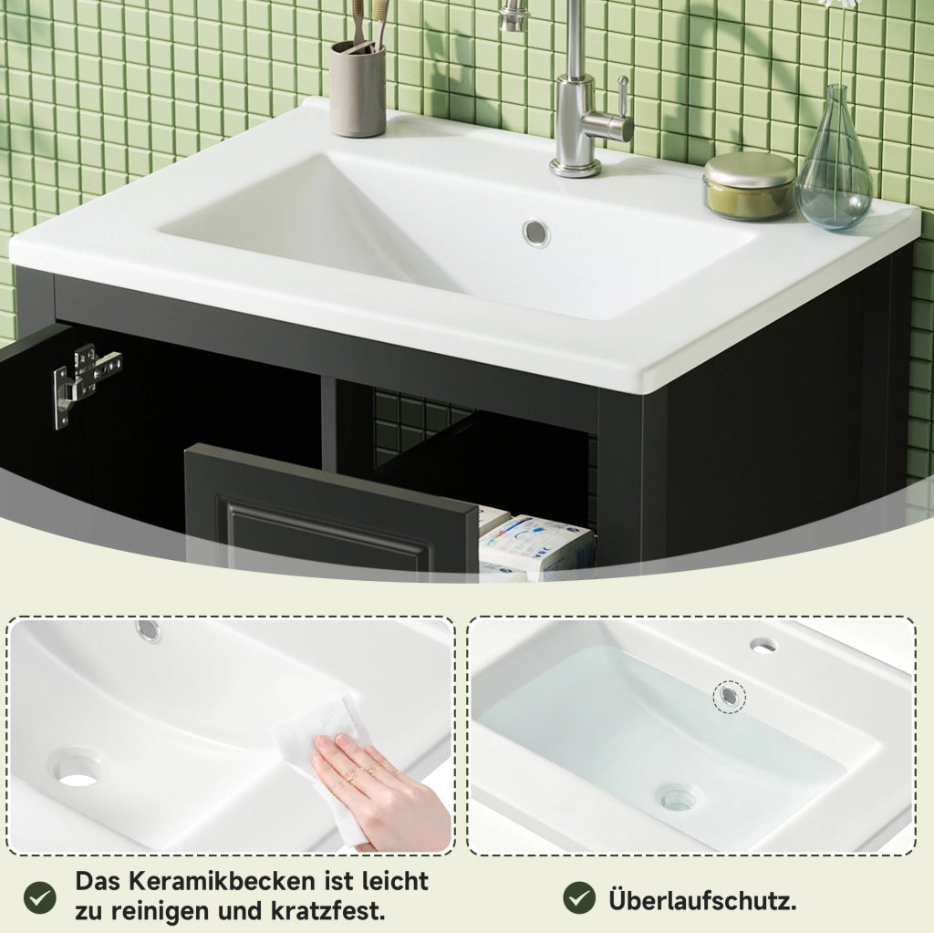 Mobile bagno da terra nero con lavabo in ceramica 62 × 47 × 90 cm
