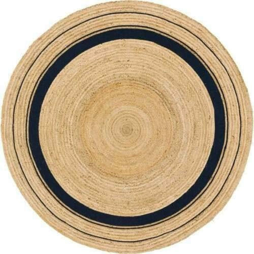 Tappeto rotondo in juta, beige/nero, intrecciato a mano, diametro 180 cm