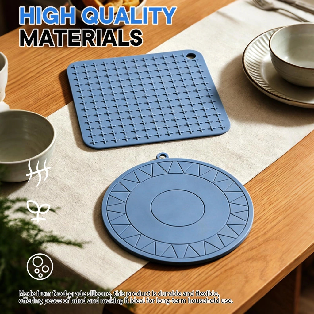 Set di 4 sottobicchieri in silicone, dimensioni 16+18 cm, extra spessi, colore grigio