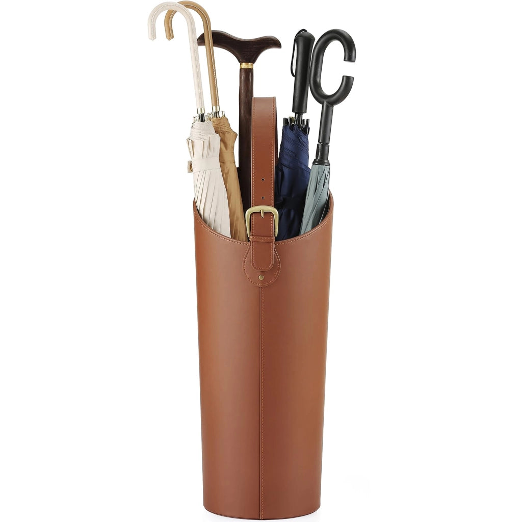 Portaombrelli in ecopelle, forma ovale, altezza 60 cm, con vaschetta di raccolta dell'acqua