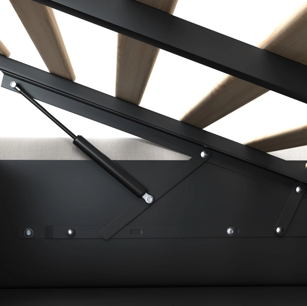 Letto imbottito beige 180 x 200 cm con contenitore idraulico e comodini LED
