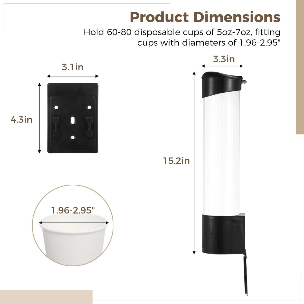 Distributore per bicchieri, modello a colonna, per 60-80 bicchieri, dimensioni 3,3 x 15,5 cm, trasparente
