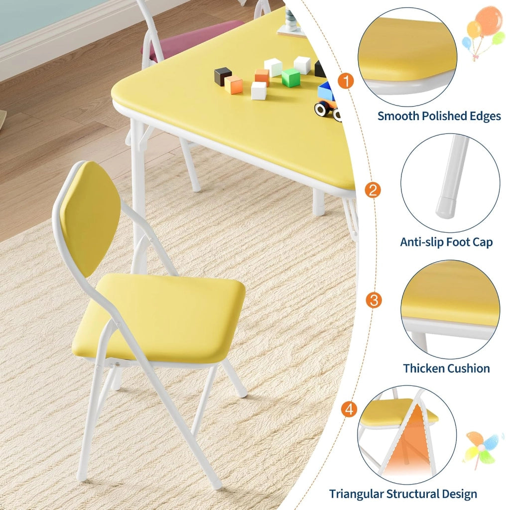 Set di tavolo e sedie pieghevoli da 5 pezzi per bambini con