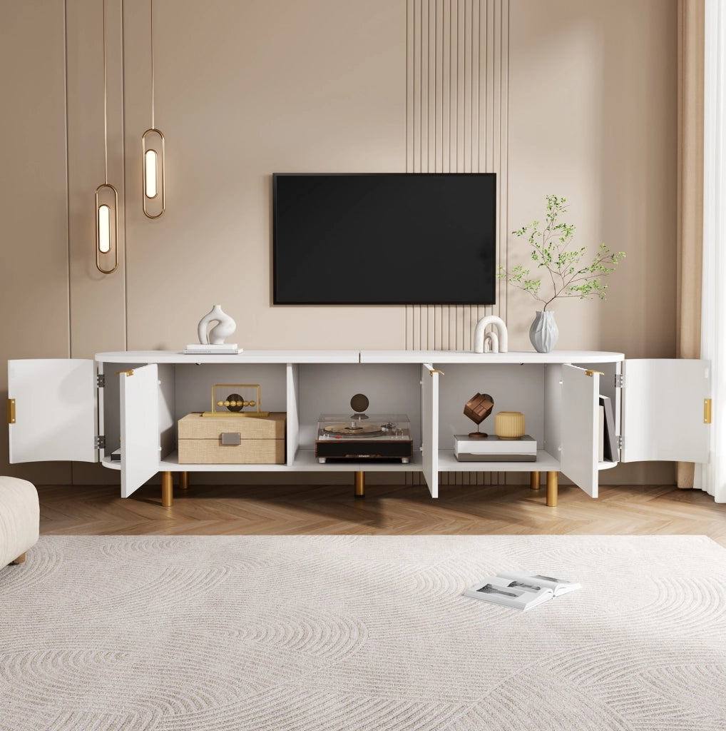 Mobile TV basso bianco in MDF a 5 ante con frontali scanalati