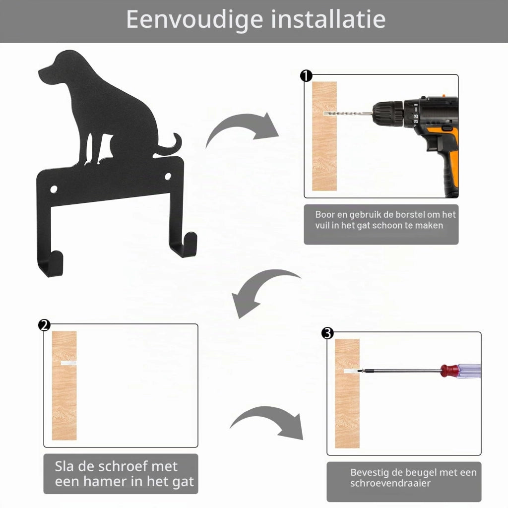 Portachiavi da parete, 2 pezzi, colore nero, motivo cane, con 2 ganci