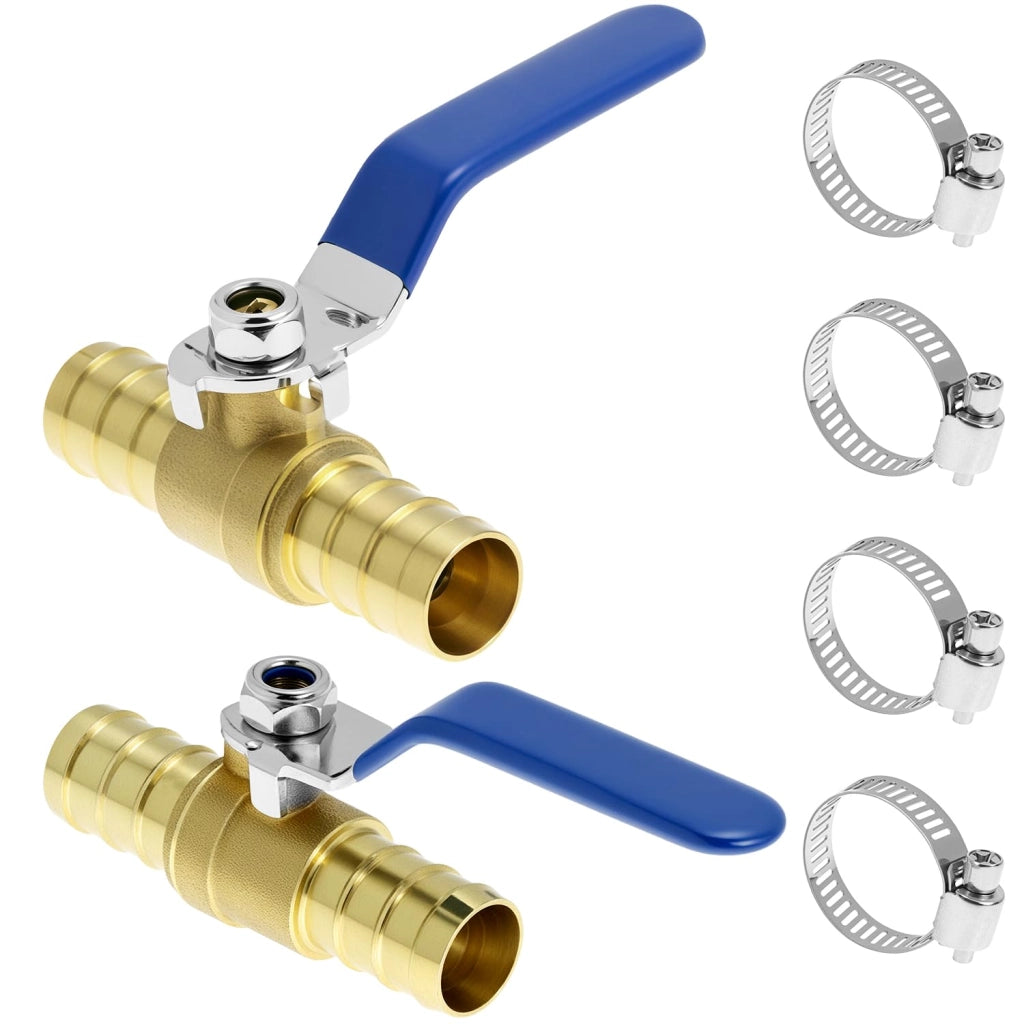 Set di 2 valvole a sfera in ottone da 19 mm, complete di 4 raccordi a compressione