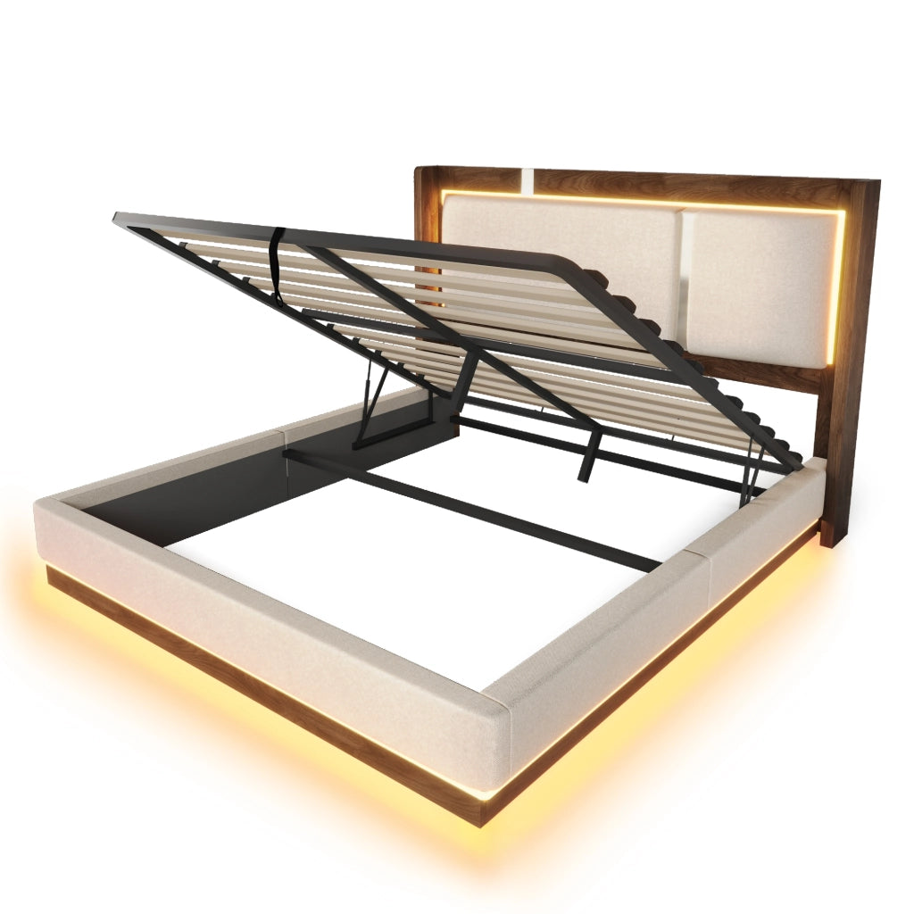 Letto matrimoniale imbottito 140x200 cm beige con contenitore