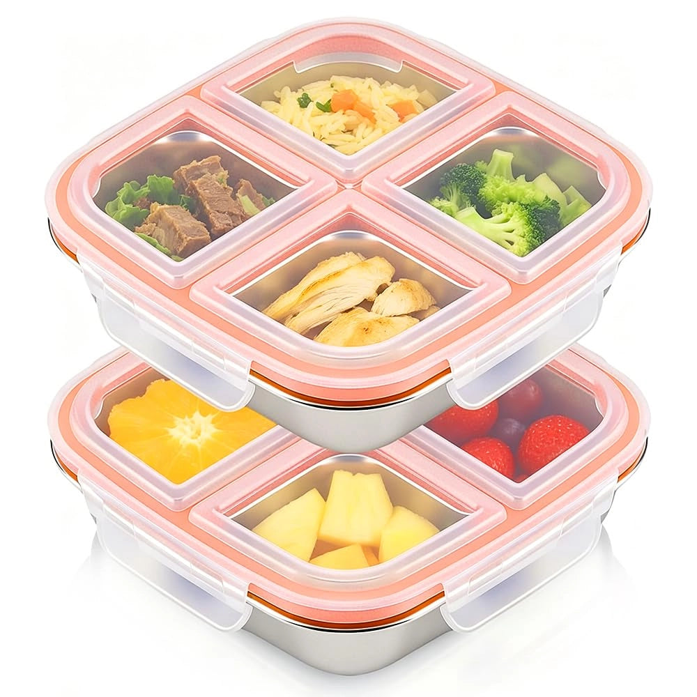 Contenitore per snack con scomparti, set da 2, in acciaio inossidabile, capacità 600 ml, a prova di perdite