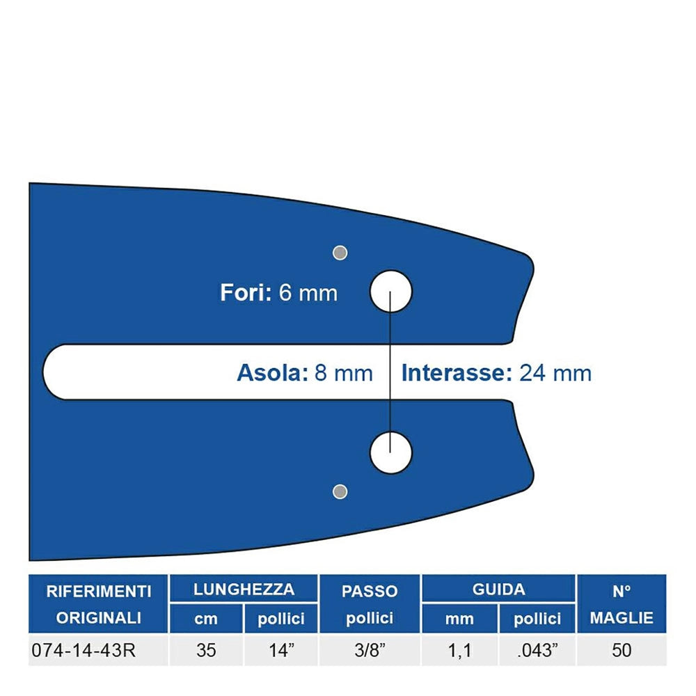 BARRA PER MOTOSEGA '074' MAYA 3/8 - sp.1,1 -50 magl.lungh. 35 cm