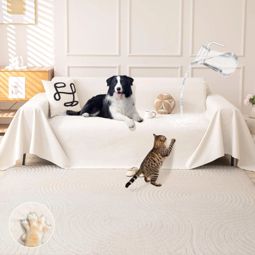 Copertura per divano a forma di L, 180x300 cm, idrorepellente, color beige-bianco