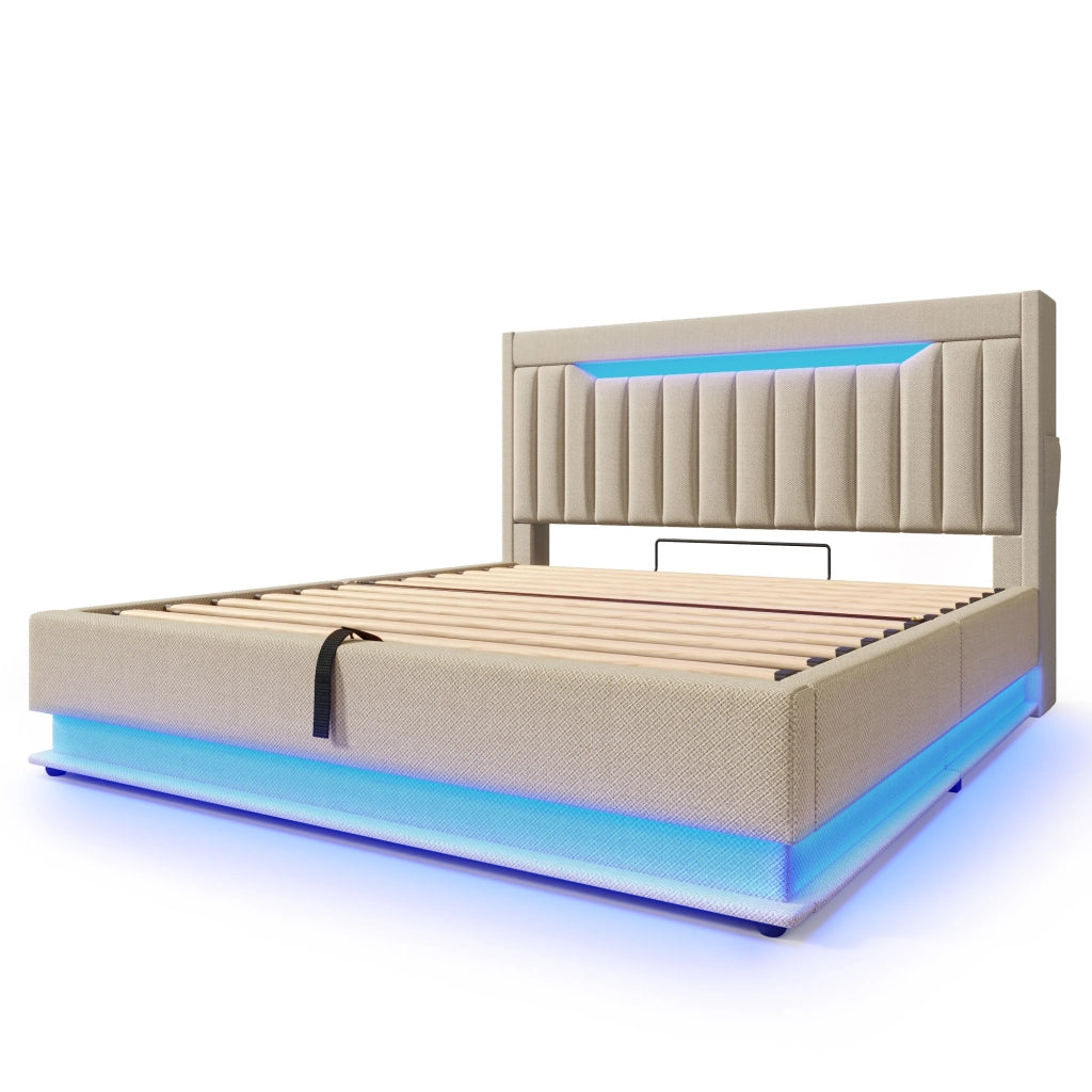 Letto contenitore 140x200 con materasso incluso beige