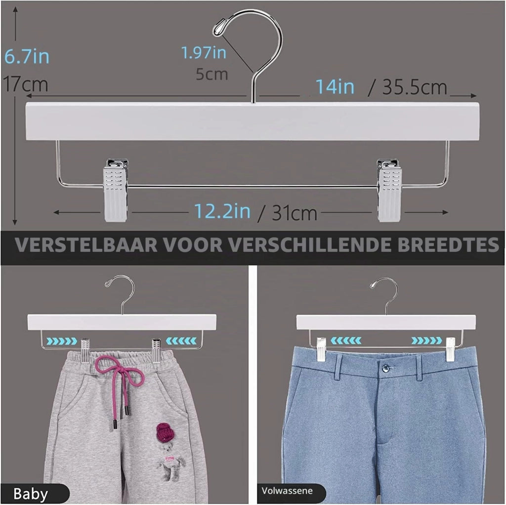 Grucce per pantaloni in legno, 35,5 cm, confezione da 20, con clip antiscivolo