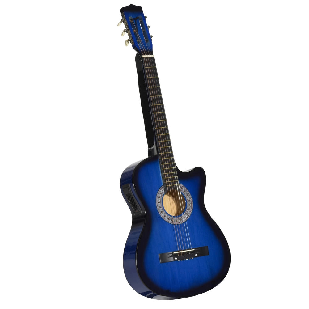 Kit chitarra elettrica con accessori borsa tracolla corde plettri e cavo 96,5x35,8x8,5cm blu e nero per principianti