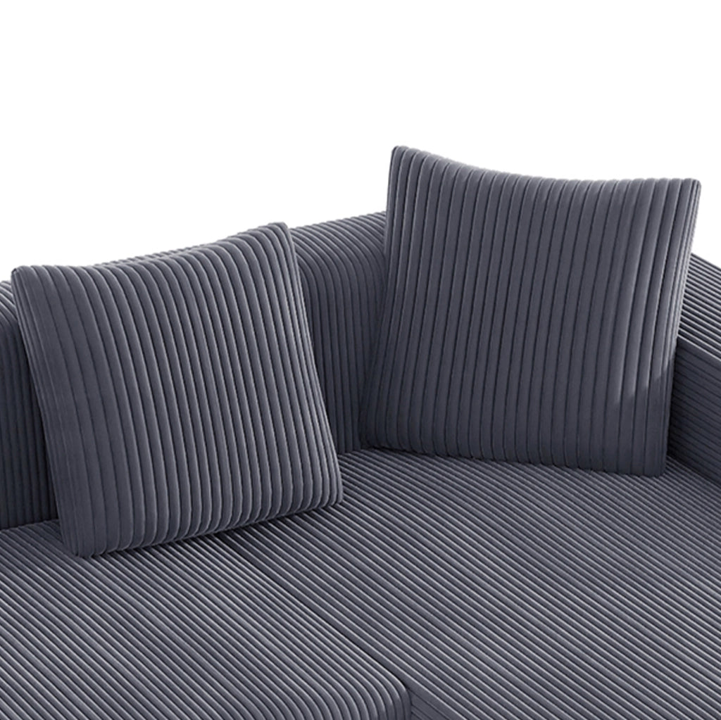 Divano angolare modulare ULEVR 261x146 cm in velluto a coste grigio con chaise longue e 4 cuscini