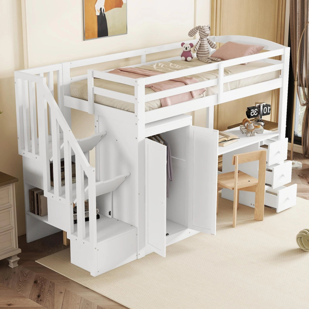 Letto a soppalco bianco 90x200 cm con armadio