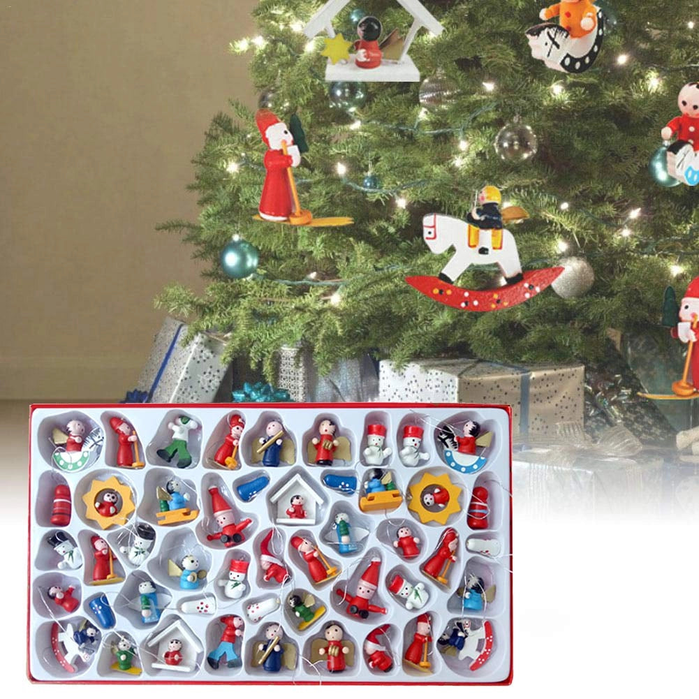 48 decorazioni natalizie in legno, set con tema neve, angeli e Babbo Natale
