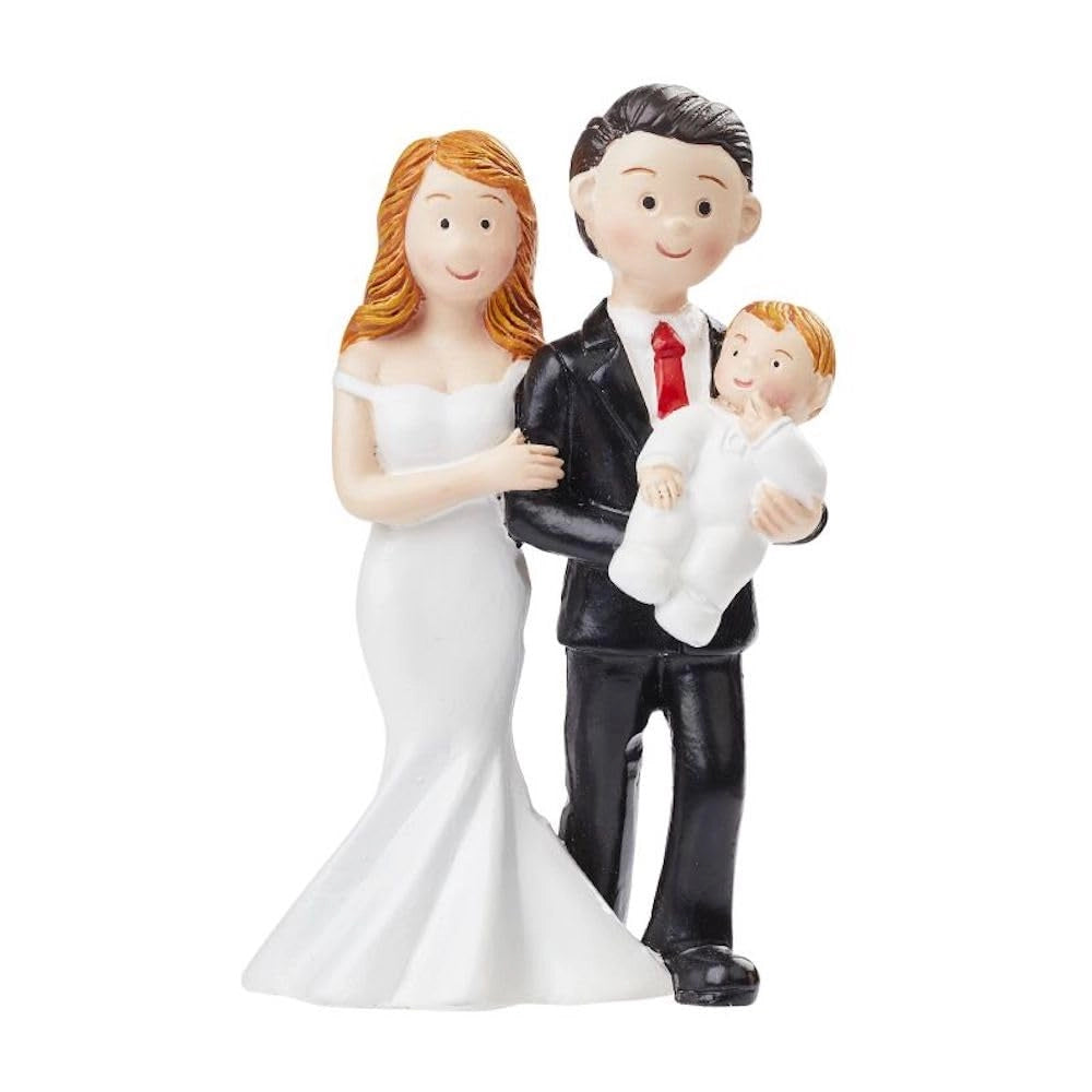 Decorazione per matrimonio: coppia sposa con bambino, 8 cm, Vetroceramica