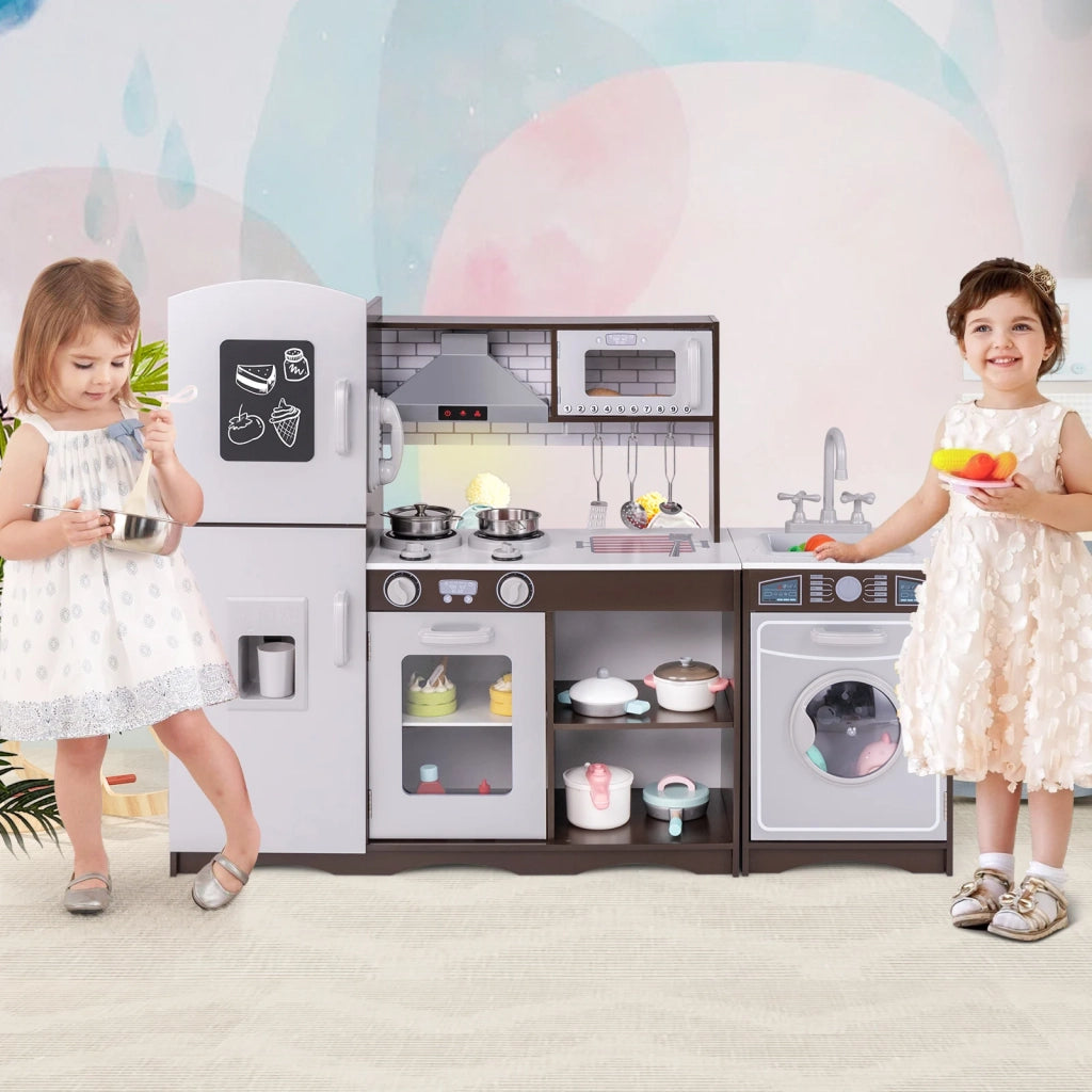 Corner Toy Kitchen Set with Light with Sounds Interactive-Dark Brown