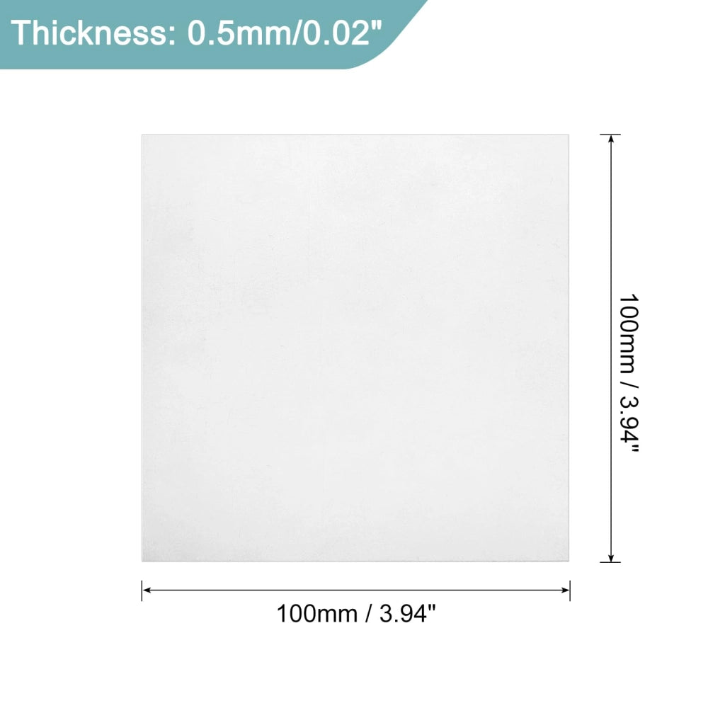 Piastra in titanio GR1, dimensioni 100 x 100 x 0,5 mm, colore argento, 1 pezzo