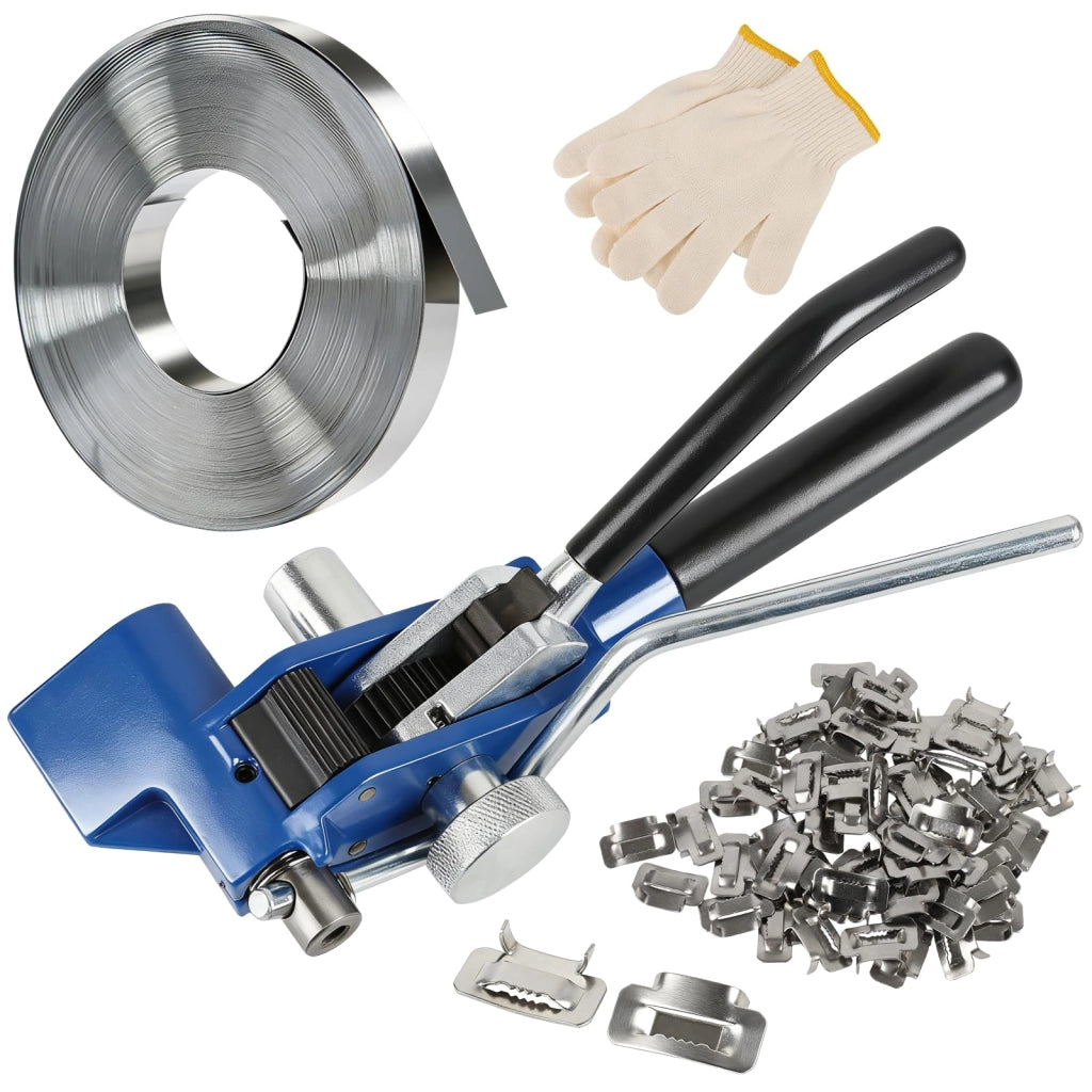 Dispositivo per l'applicazione di fascette, nastro in acciaio inossidabile, larghezza 3/4" x lunghezza 100 piedi x spessore 0,03"