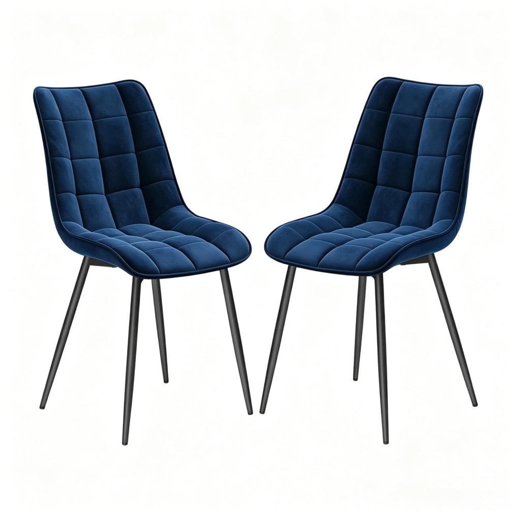SEDIE da pranzo Set da 2 Blu in velluto con gambe in metallo