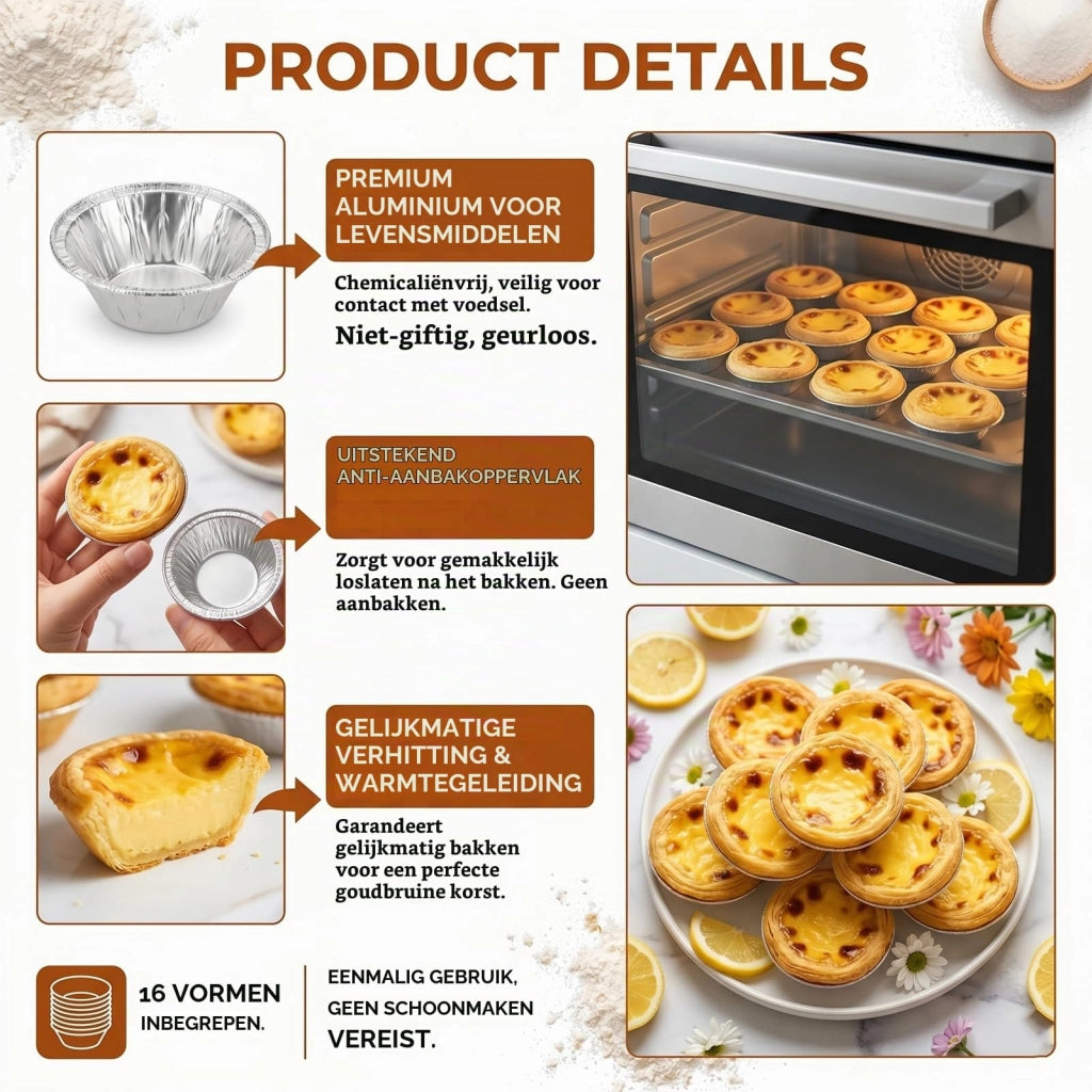 16 stampi per pastéis de nata, in alluminio, diametro 7,3 cm, adatti al forno