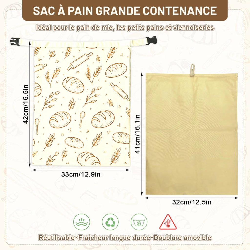 Sacchetto per il pane in cotone con rivestimento interno in cera d'api, set da 2, 43x33 cm
