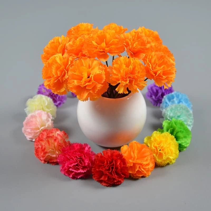 Fiori artificiali di garofano, 50 pezzi, 5 cm, con stelo, color viola-rosso