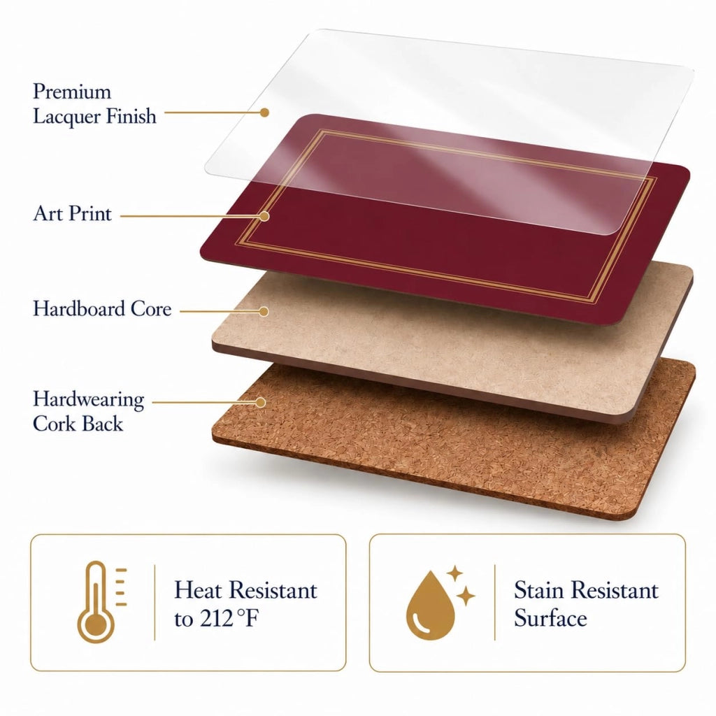 Set di sottopiatti in sughero, 4 pezzi, colore rosso, dimensioni 40 x 29,8 cm, stile classico