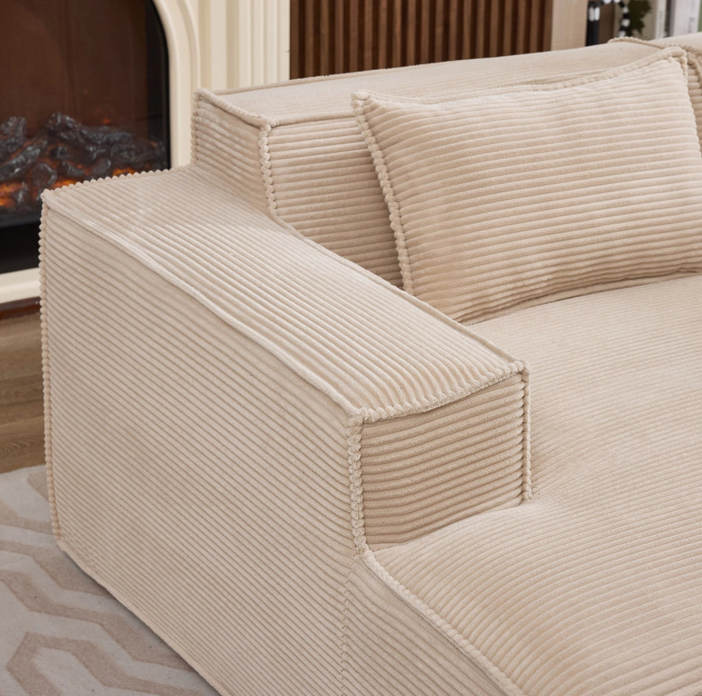 DIVANO 235x129x70 cm in poliestere kaki con seduta a molle insacchettate