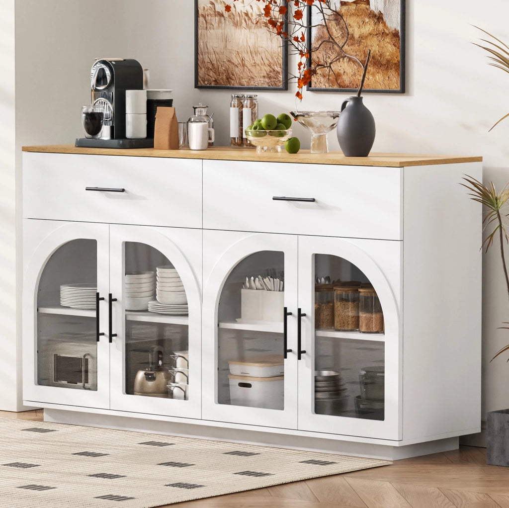 Credenza cucina LED 147x40x86 cm con 2 cassetti e 4 ante